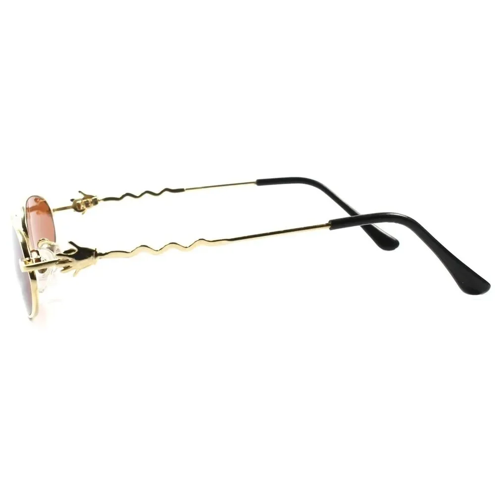 True Vintage Old Deadstock Funky Funny Mens Womens Gold Round Oval Sunglasses